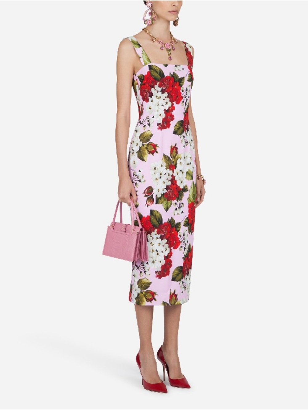 Dolce & Gabbana Pink Floral Square-Neck Midi Dress, Italy Size 44